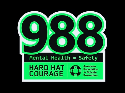 Construction industry leaders unite around mental health with 988 on hard hats nationwide