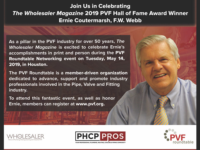 Ernie Coutermarsh, The Wholesaler Magazine 2019 PVF Hall of Fame Award Winner, to be Honored at PVF Roundtable Networking Event 3