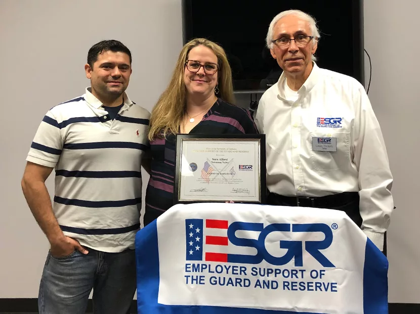 Newmans Valve Employee Sara Alford Receives Patriotic Employer Award 2