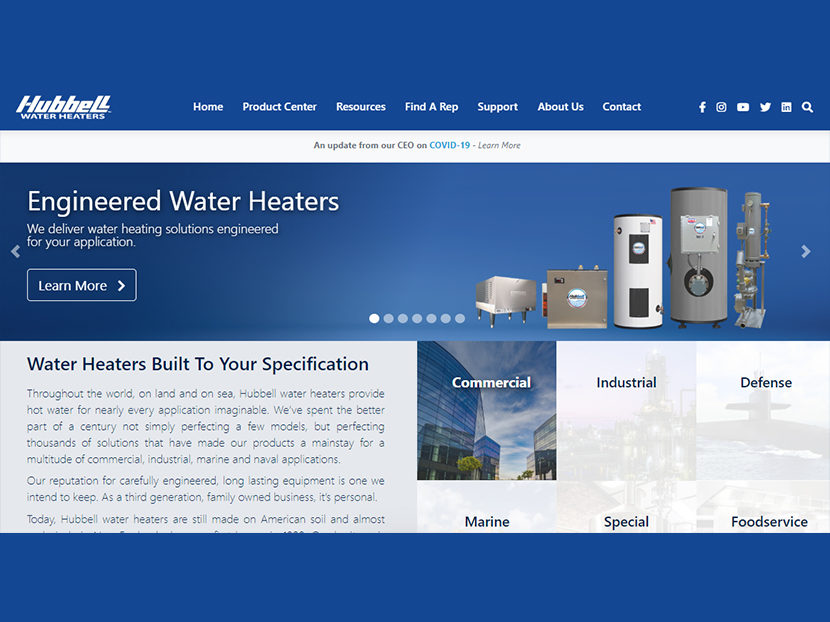 Hubbell Water Heaters Launches New Website