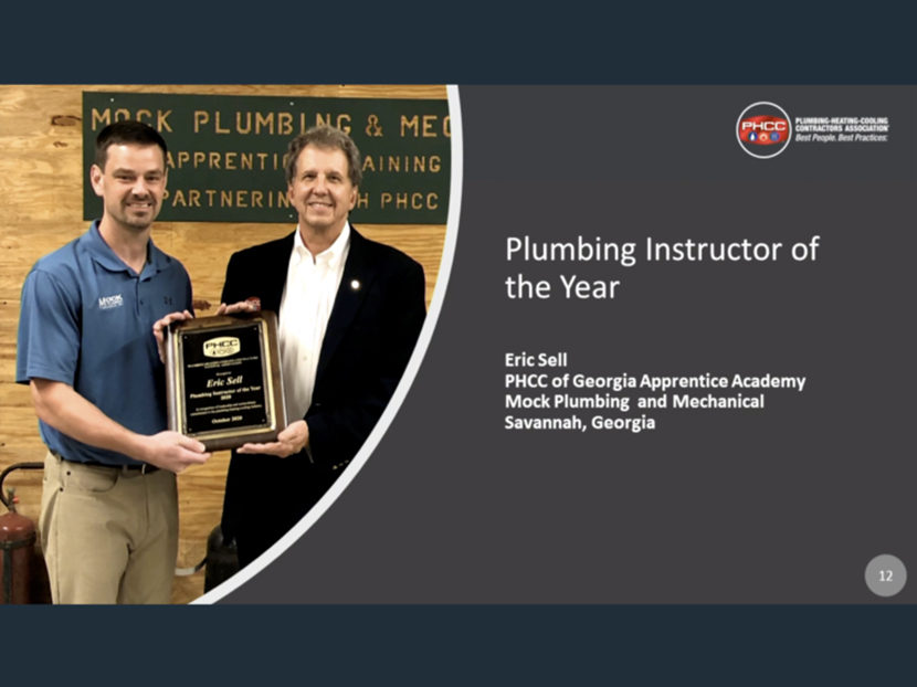 Eric Sell of Mock Plumbing and Mechanical Receives PHCC Plumbing Instructor of the Year Award