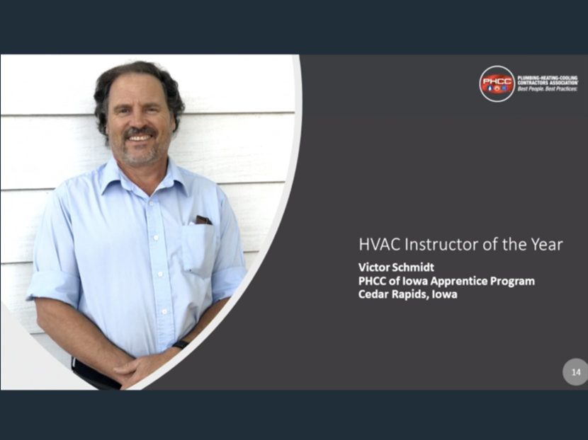 Victor Schmidt from Iowa Named PHCC HVAC Instructor of the Year