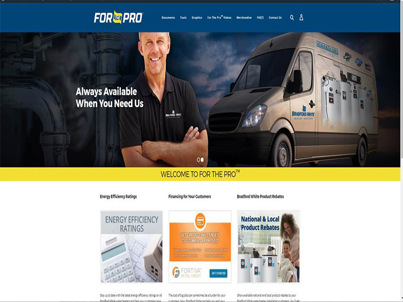 Bradford White Launches ‘For The Pro’ Website 2