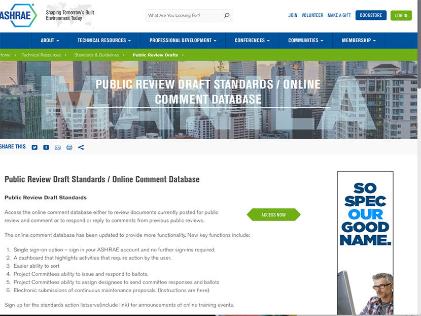ASHRAE Launches Online Standards Review Database